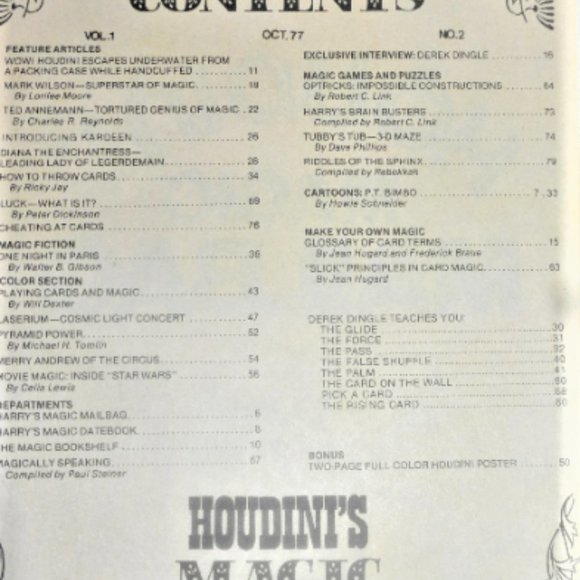 1977 HOUDINI'S MAGIC MAGAZINE  Magician Book Magic Tricks Stage Show Performance - Picture 7 of 9